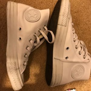 White leather hi top converses