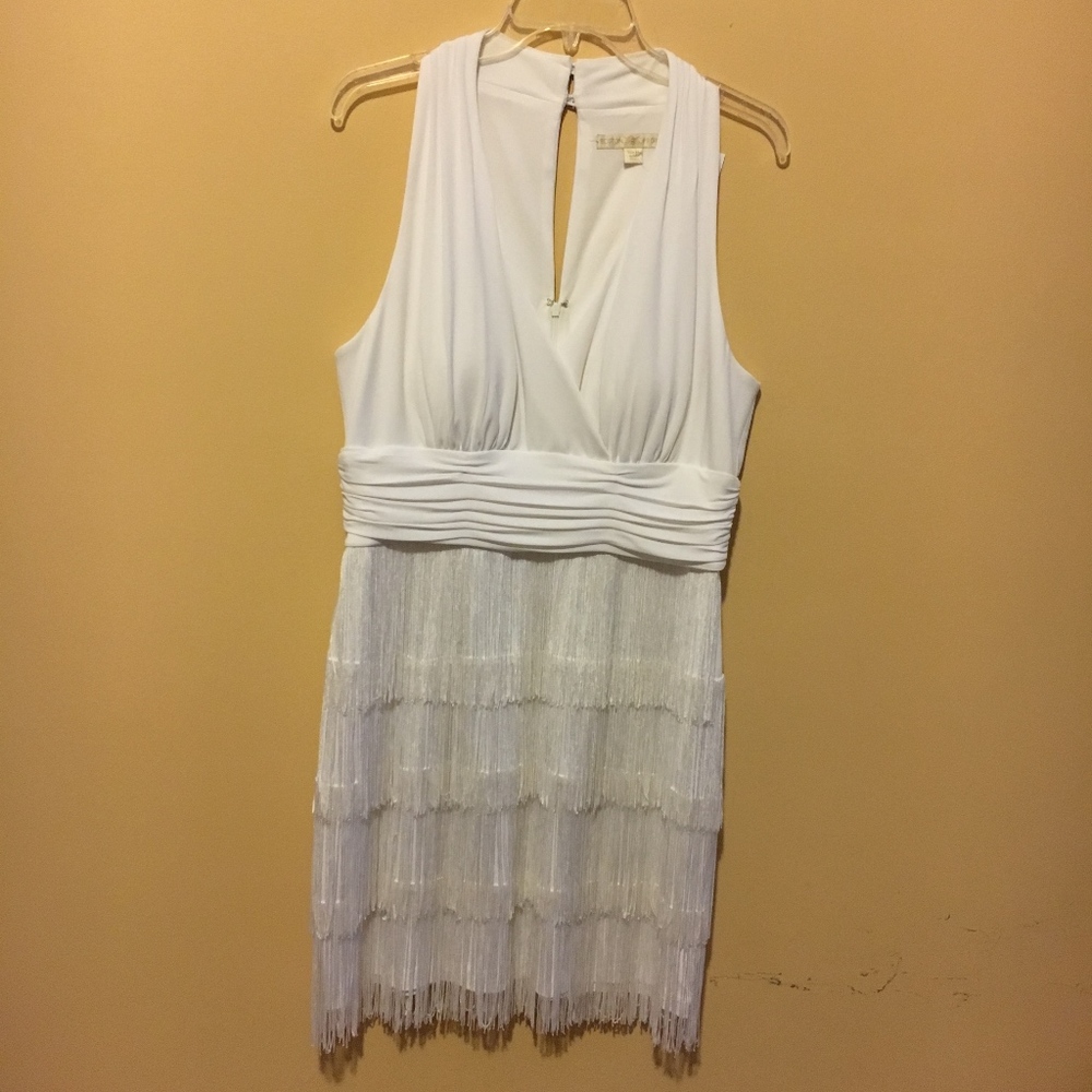 Boston Proper sexy white halter fringe dress 14