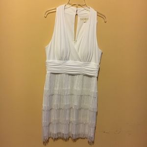 Boston Proper sexy white halter fringe dress 14