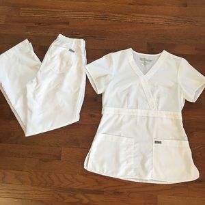 Greys Anatomy brand solid white scrubs.