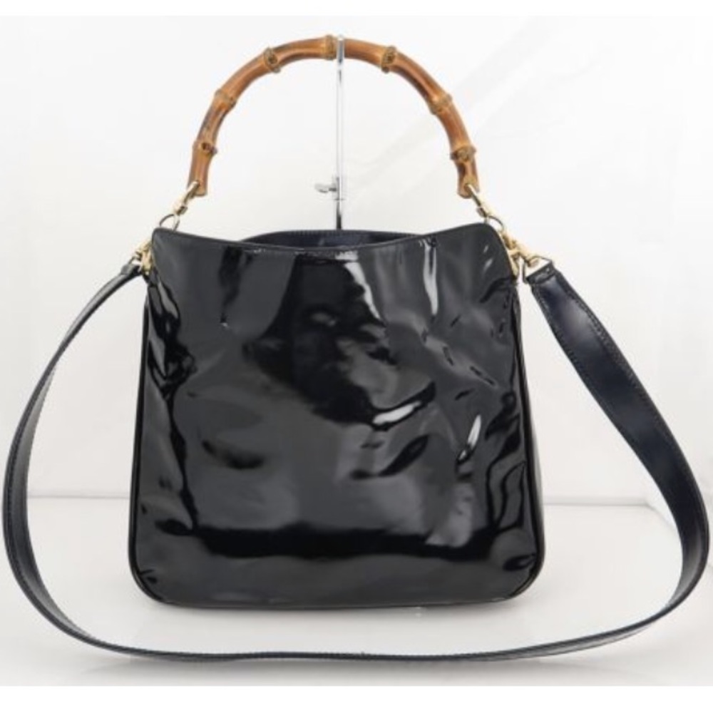 Authentic Gucci Black Leather Bamboo Handle Bag