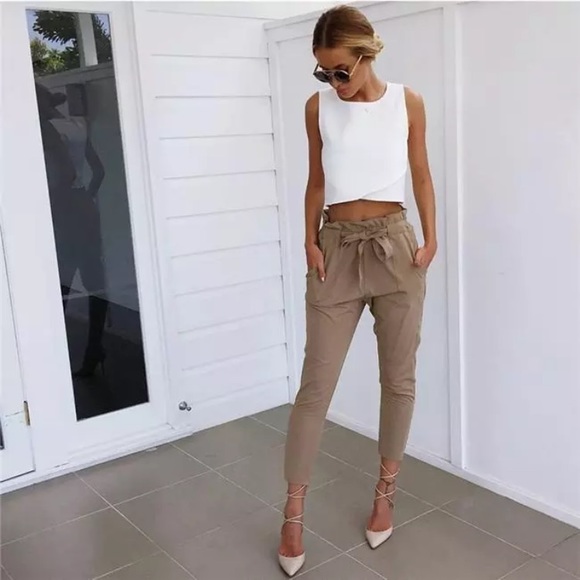 🌟MAKE AN OFFER🌟Tan Waist Bow Pants - Picture 5 of 7