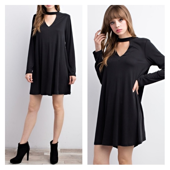Dresses Black Choker Collar Vneck Dress Poshmark