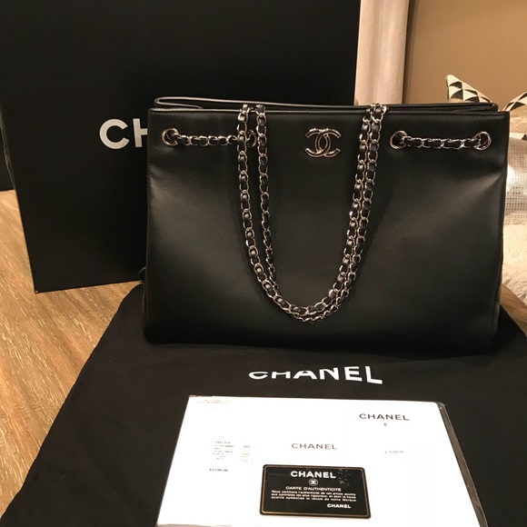 CHANEL Handbags - SOLD! Chanel Large Tote Authentic Black Calfskin