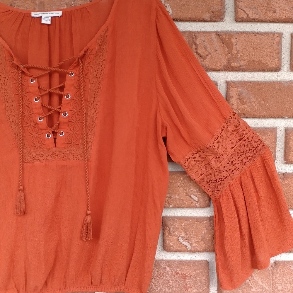 AEO peasant blouse rust orange