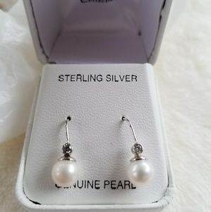 Sterling Silver Genuine Pearl Earring w/ stones