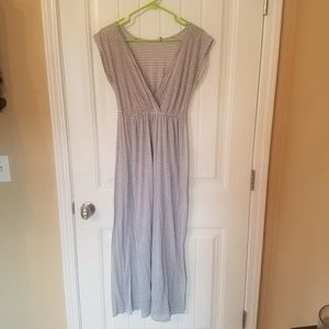 Espresso - M - Grey Striped Deep V Maxi Dress