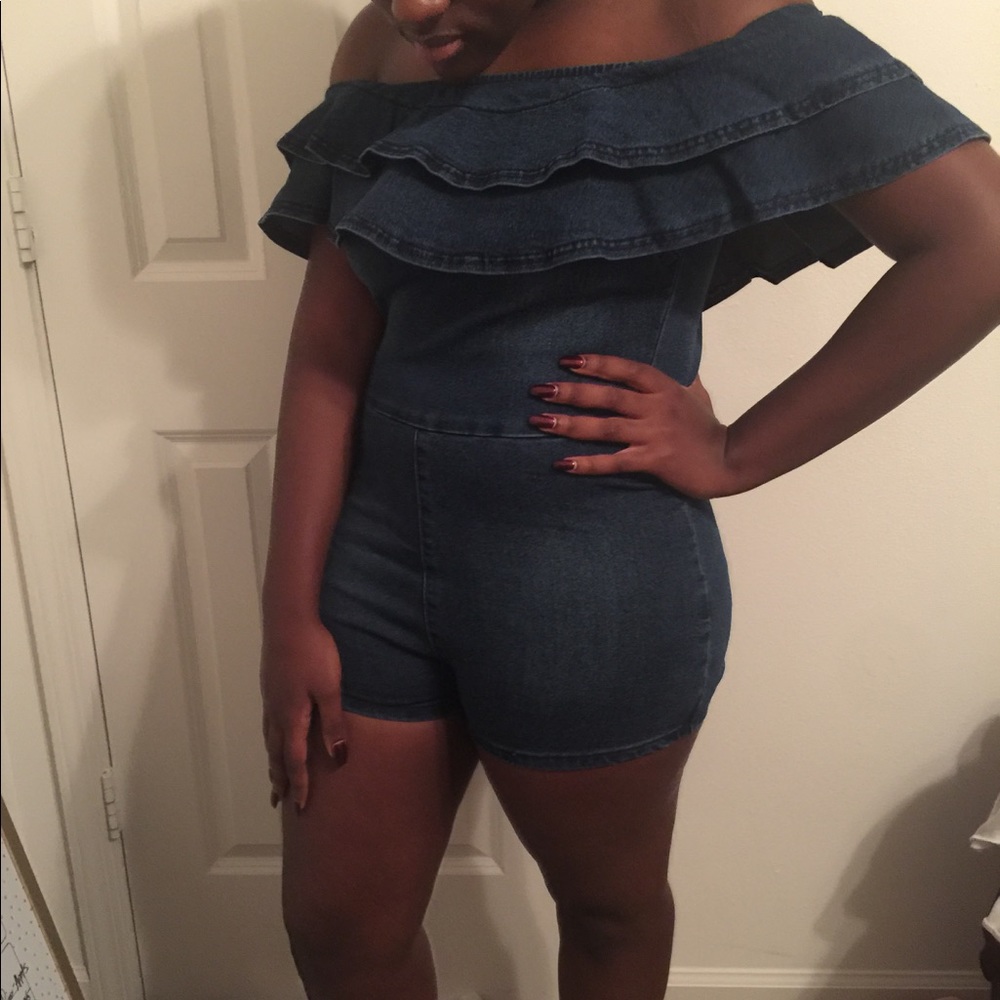 Off Shoulder Jean Romper