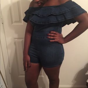 Off Shoulder Jean Romper