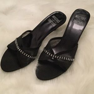 Special occasion black slide-on heels