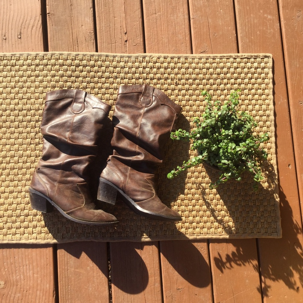 Brown Faux Leather Boots