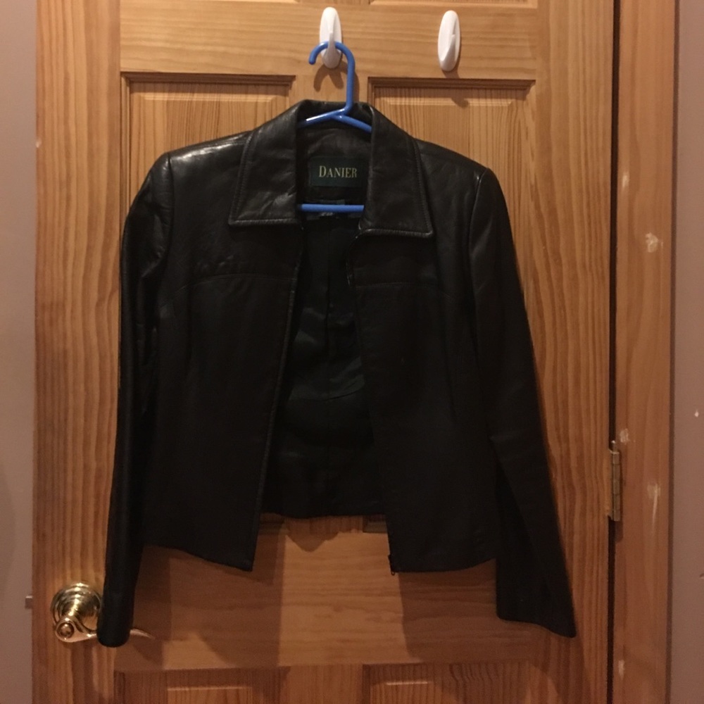 Black leather biker jacket
