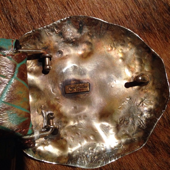 Leather belt with jasper/turquoise silver buckle