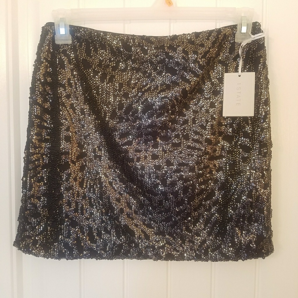 1. State - S - Black and Gold Sequin Mini Skirt