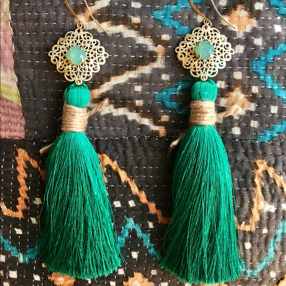 Jaipur Earrings - Swarovski blue green opal