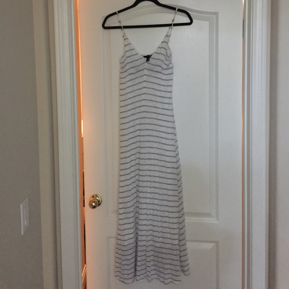 Aqua Striped Spaghetti Straps Pullover Maxi Dress