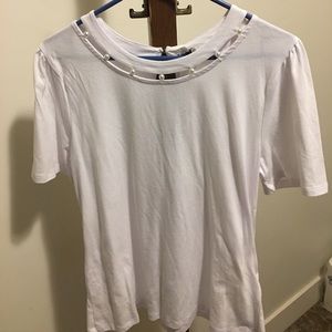 White shirt with pearl neckline
