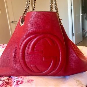 Red Gucci double strap shoulder bag