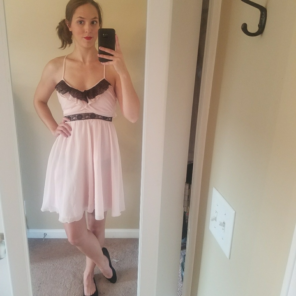 Candies - xs - Romantic pink and black lace dress