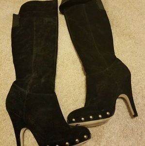 Via Spiga Knee High Black Suede Boots w Studs