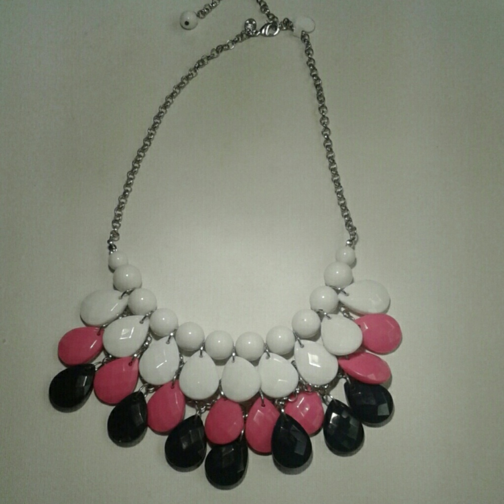 White hot pink and navy blue necklace