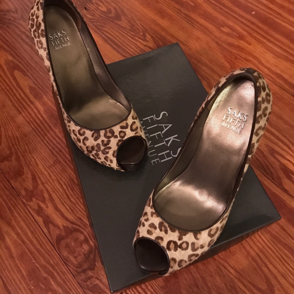 Saks Fifth Avenue pony hair leopard pumps
