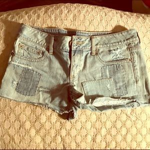 AEO patchwork denim shorts