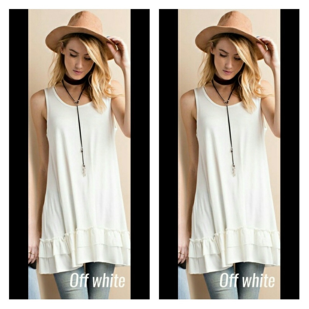 Off White Sleeveless Top with ruffled hem