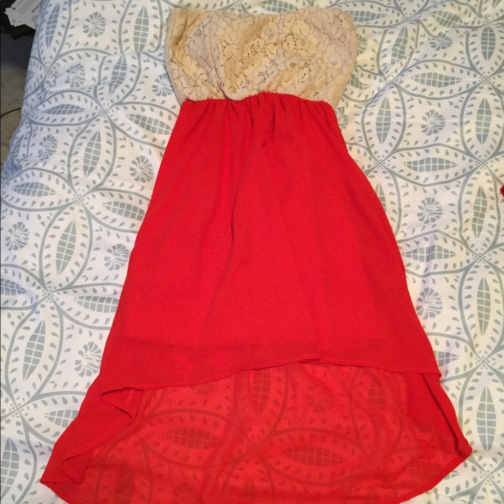Red and white hi lo dress