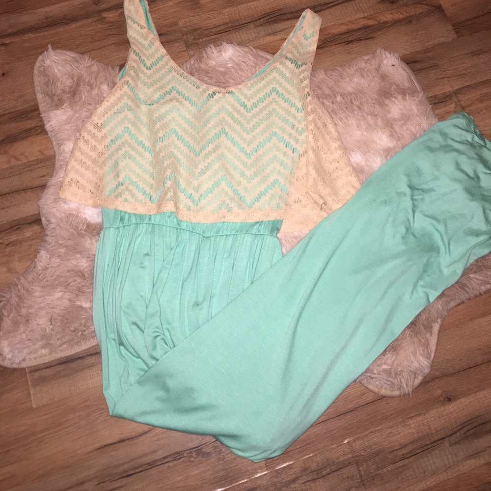 White Lace/Sea Foam Green Jumpsuit