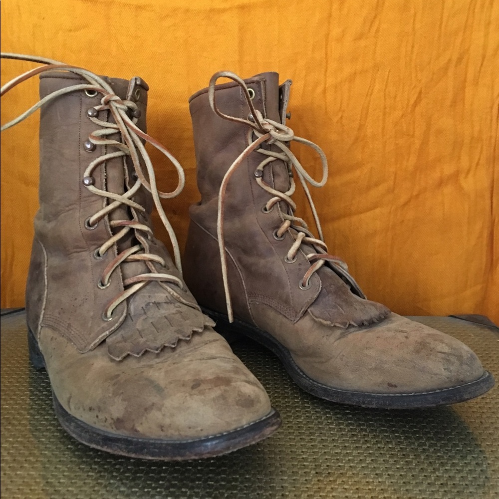 Vintage Justin Lace-Up Leather Roper Boots