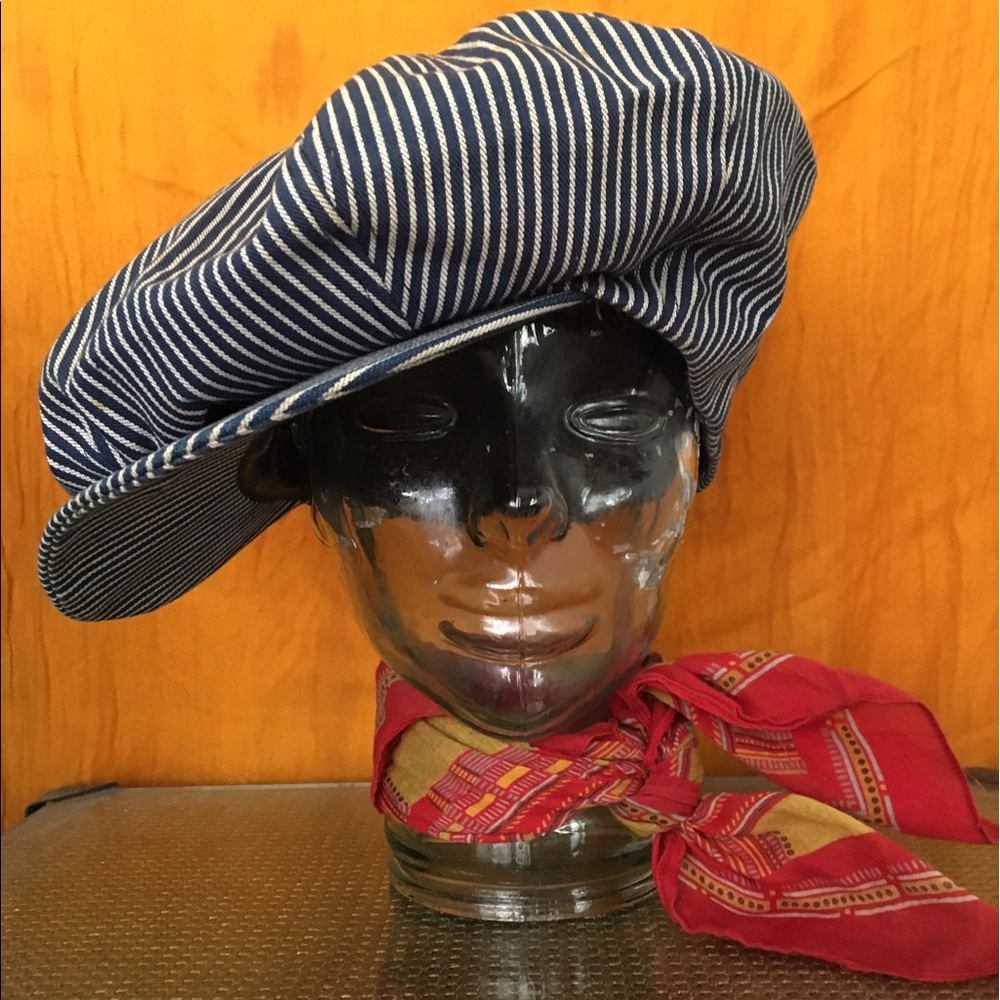 Vintage Train Conductor Striped Hat