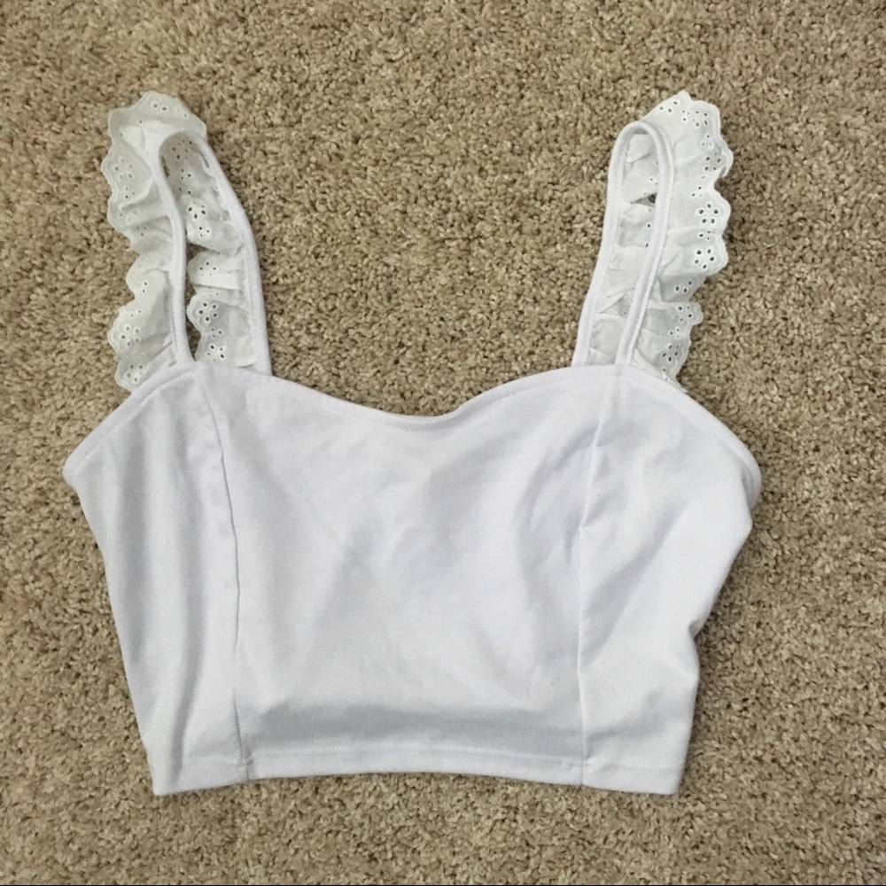 LA Hearts White Crop Top Ruffle Straps