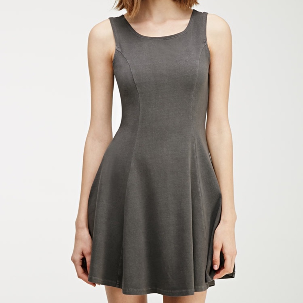 Stretch-Knit Gray Skater Dress
