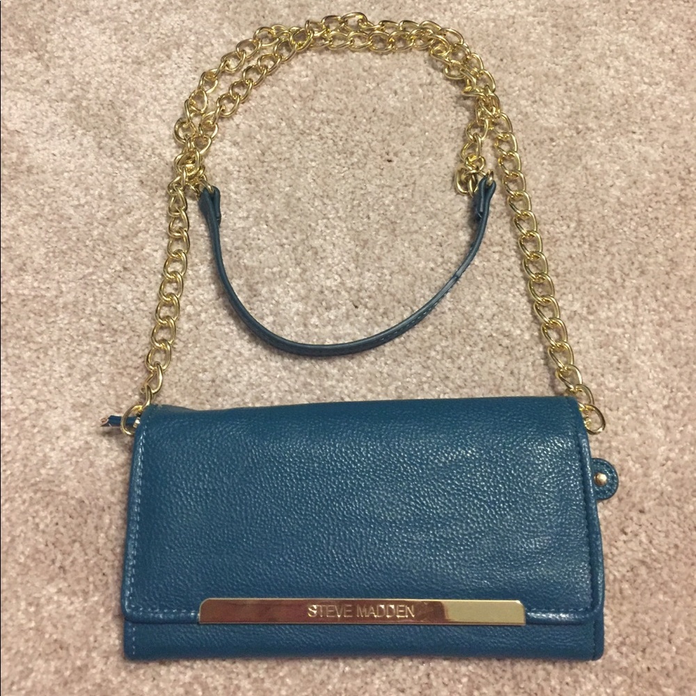 Teal and gold crossbody bag