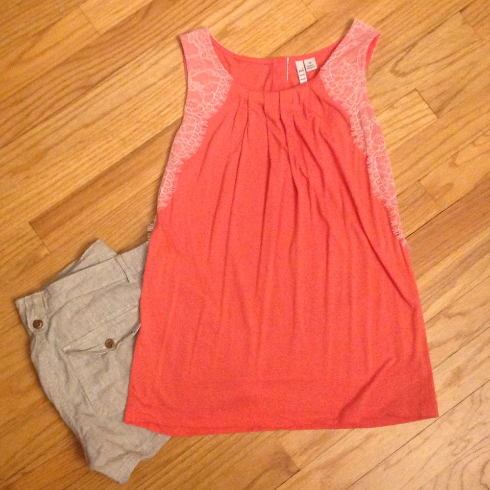 Coral blouse with lace