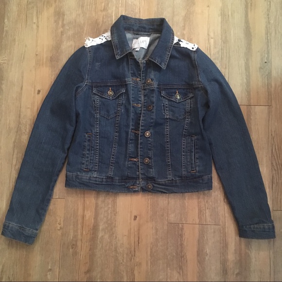 *SOLD*Delias Cropped Denim Jacket w/ White Knit Overlay - Picture 2 of 3