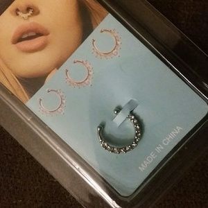 Silver Faux septum rhinestone nose ring
