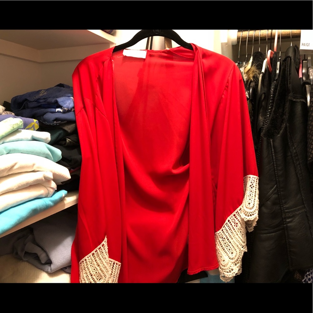 Red silk jacket! Lace detailing