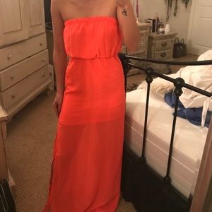 Hot coral color maxi dress
