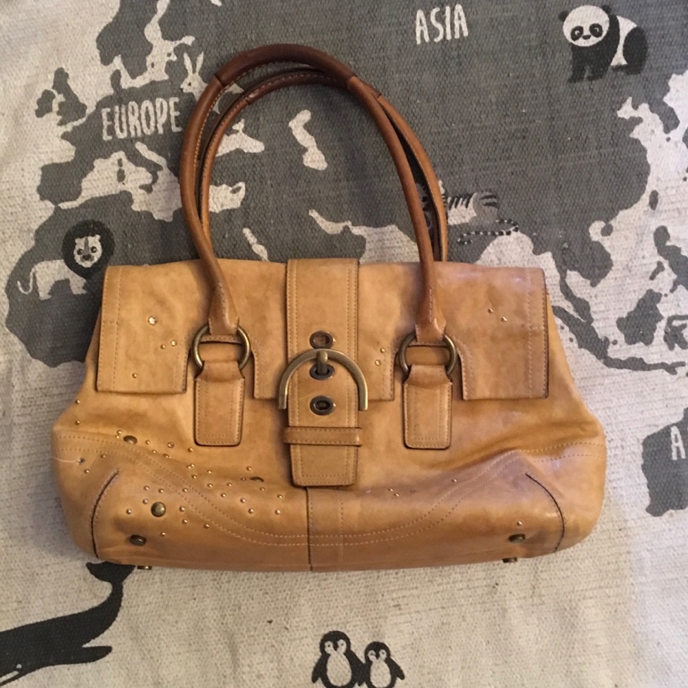 Coach leather handbag (camel/beige), embellished