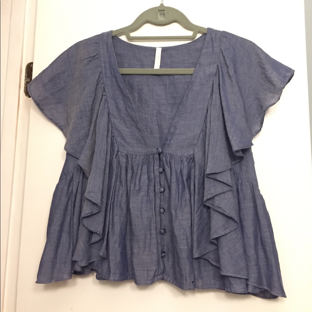 Zara chambray ruffle top