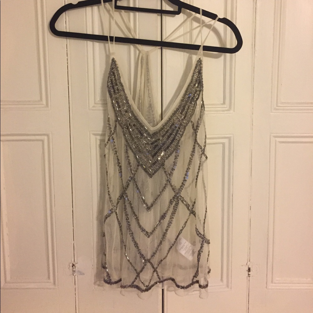 Sheer beaded sequin tank