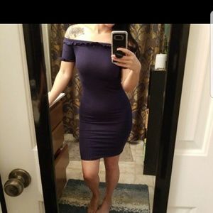H&M CONSCIOUS BLUE OFF SHOULDER BODYCON DRESS