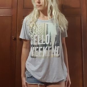H&M Hello Weekend Heather Gray Graphic Tee M H&M Hello Weekend Heather Gray Graphic Tee M