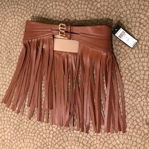 BCBG leather fringe belt