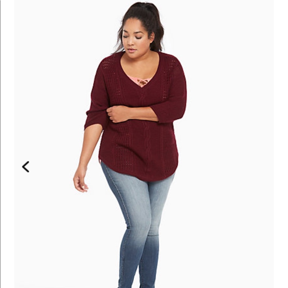 Torrid SIZE 3 Cable Knit Tunic Sweater (Burgundy)