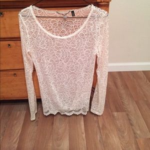 BKE Boutique lace long-sleeve shirt.
