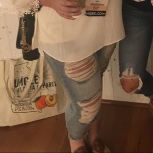 Plus Size Distressed Raw Hem Jeans