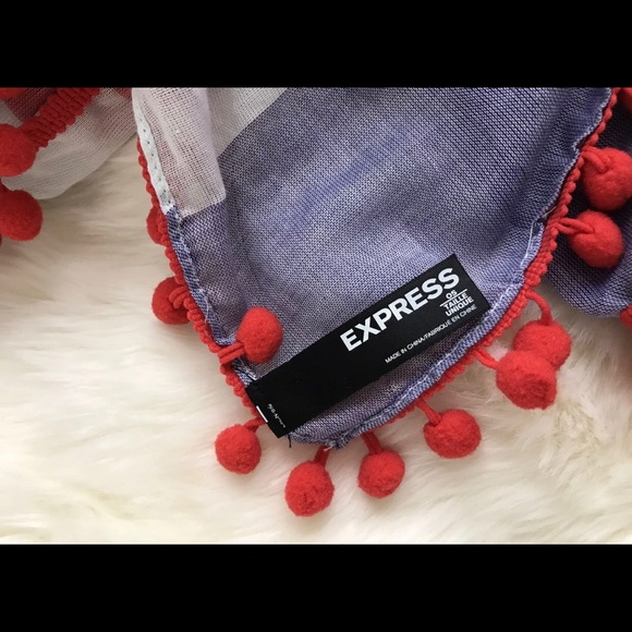 EXPRESS Pom Fringe Stripe Scarf - Picture 2 of 3